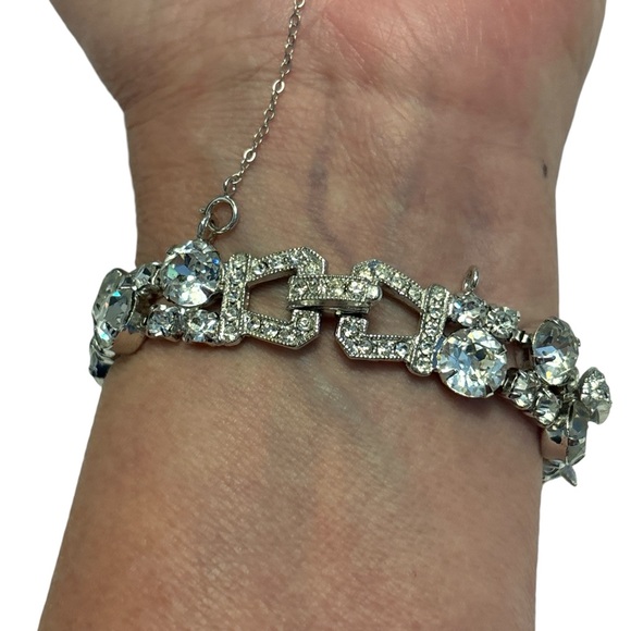 Albert Weiss Vintage Silver Rhodium Crystal Bracelet 7-1/8” - Picture 3 of 14